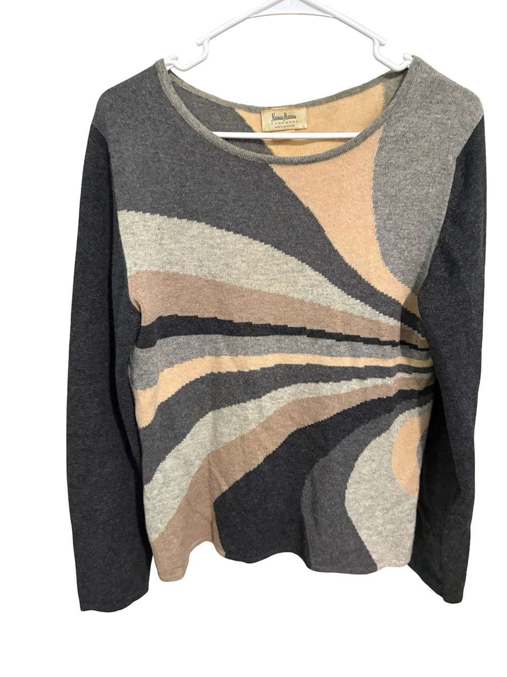 Neiman Marcus 100% Cashmere Made in Scotland Abstract Swirl Sweater Small-Vintag